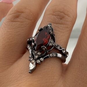 2x  gothic Black silver and Red Gemstone Ring